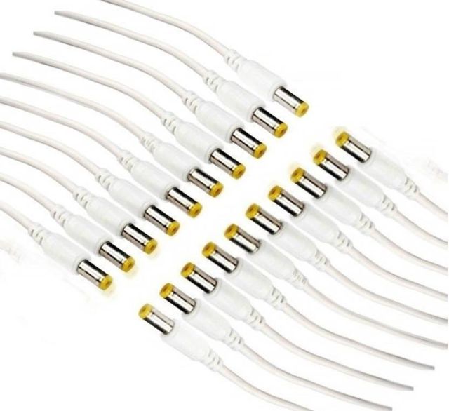 EXPERTRONICS DC Power Male Cable Pack (20 PCS) – Barrel Jack Connector Wire for CCTV Camera, Strip Lights, LED, 2.1mm x 5.5mm (White)
