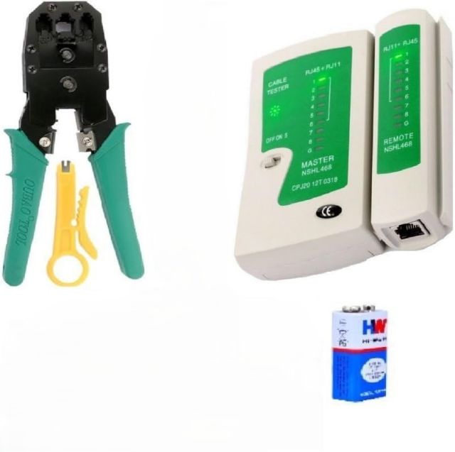 EXPERTRONICS 3-in-1 Crimping Tool Kit for RJ45/RJ11 with LAN Cable Tester and 9V Battery Support (Corded Crimper)